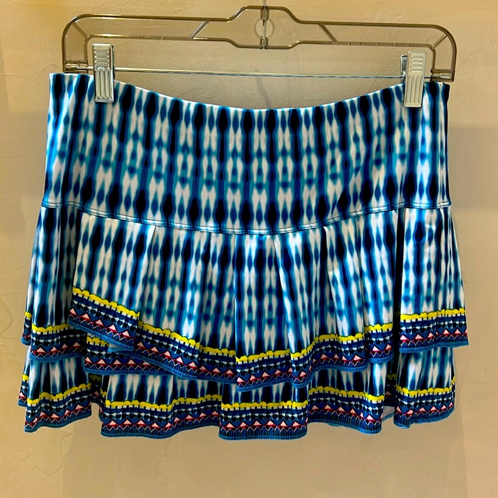 Lucky In Love Pleated Tiered Ruffle Geometric Tennis Skirt M (8-10)